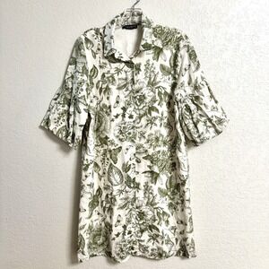 Francesca Bettini Dress Womens Medium Green Botanical Linen Cotton Italy